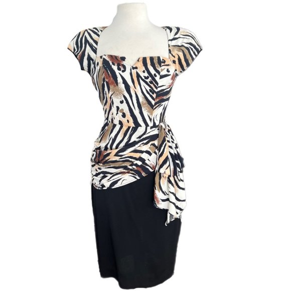 Vintage 80s Barbara Barbara Animal Print Peplum Waist Dress | Size 6 - Picture 1 of 6
